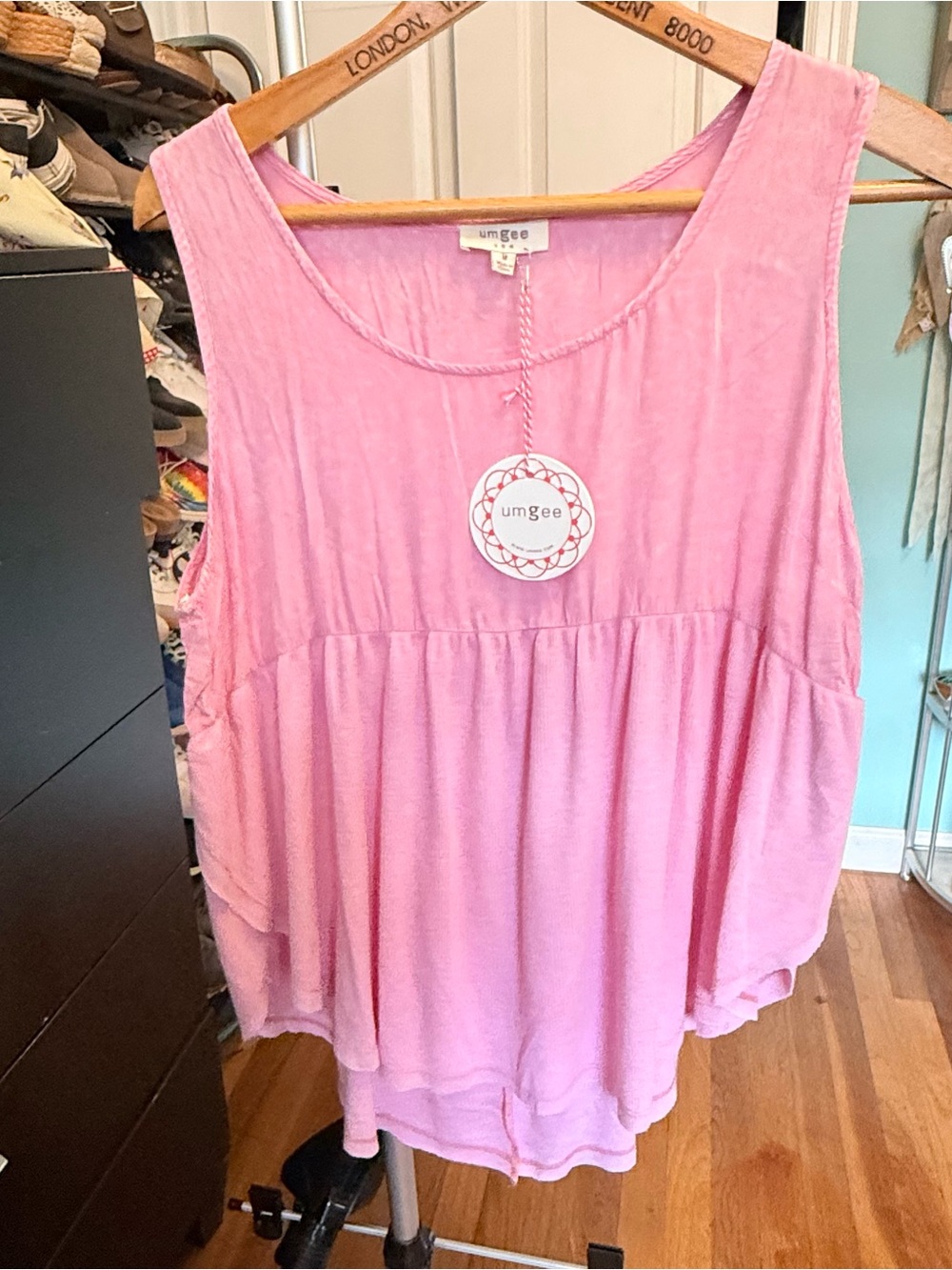 Umgee Light Pink Flowy Peplum Tank Top oversized, medium